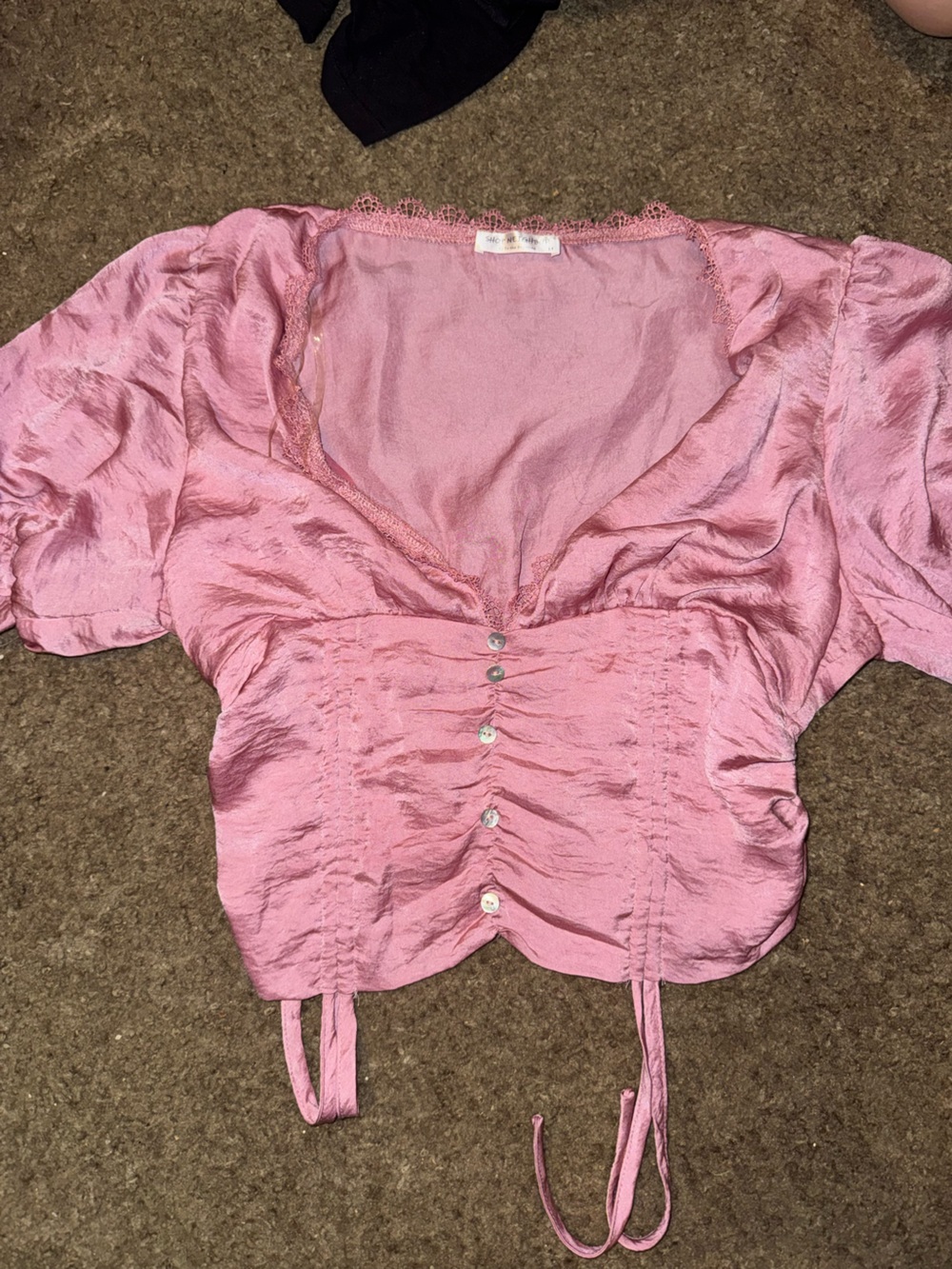 Pink Satin Button-Front Women’s Top